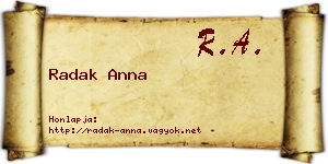 Radak Anna névjegykártya